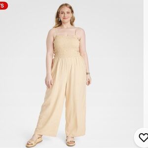 Universal Thread Women's Smocked Linen Maxi Jumpsuit Straight Leg